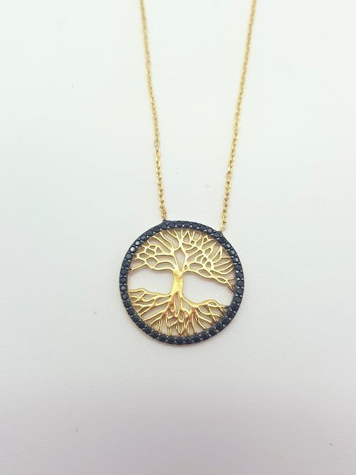 Collar de arbol de la vida de plata con circonitas tintadas