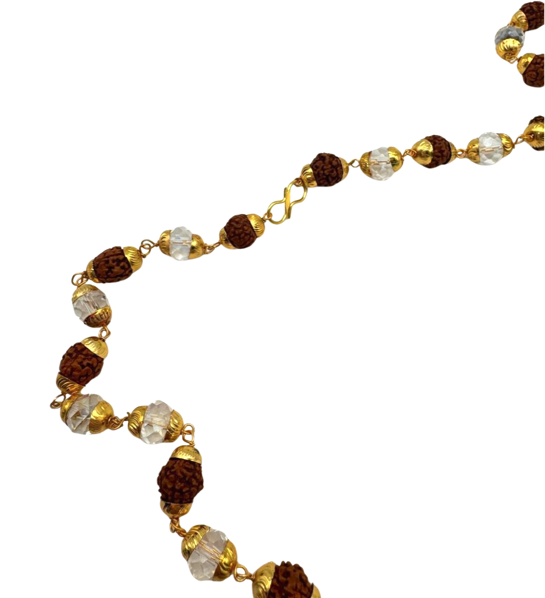 Collar de rudraksha y cristal blanco