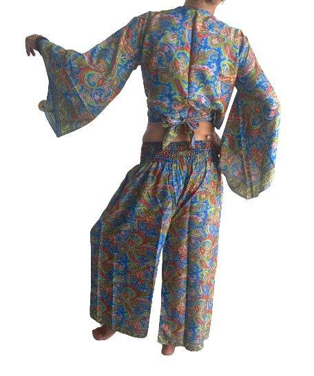 Conjunto de blusa y pantalón ancho de seda india