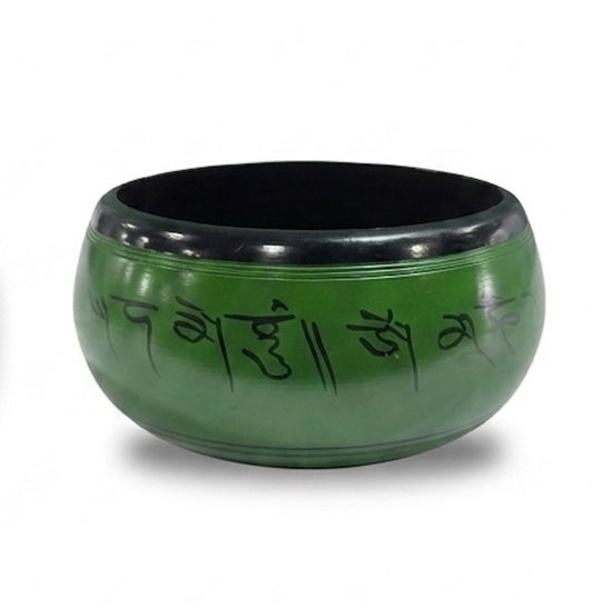 Cuenco tibetano verde de siete metales 4 budhas