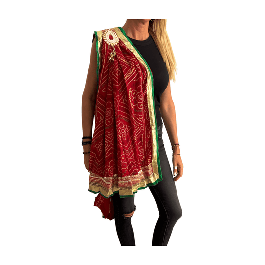 Dupatta granate con estampado rajasthani