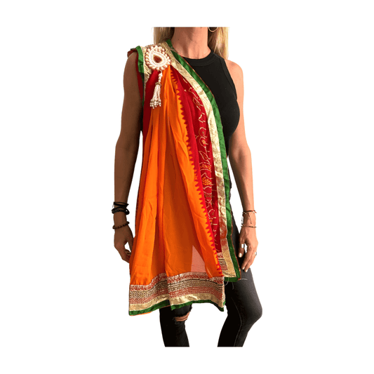 Dupatta bollywood naranja y granate