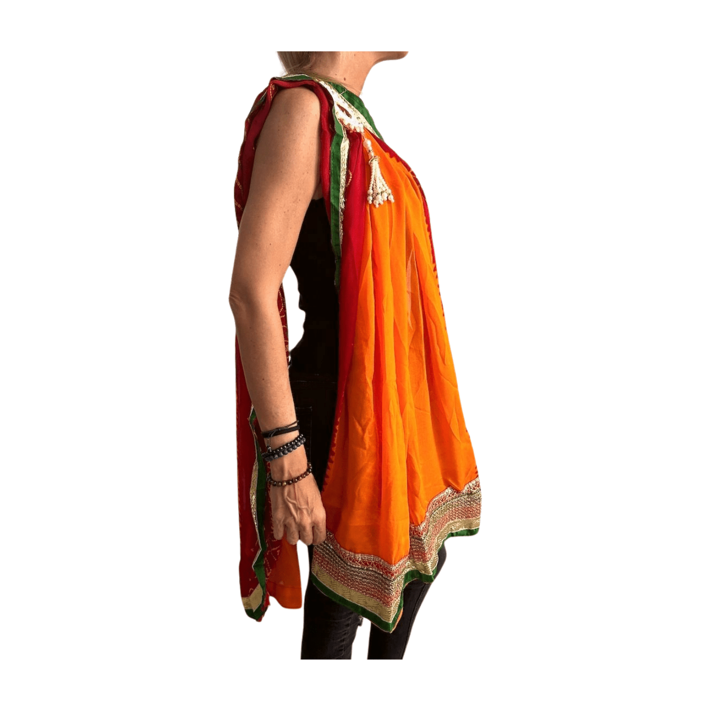 Dupatta bollywood naranja y granate