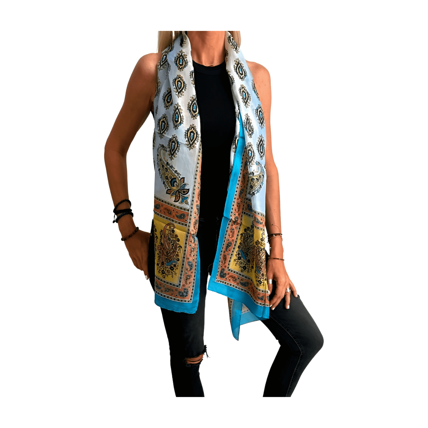 Foulard de seda de la india estampado azul cielo