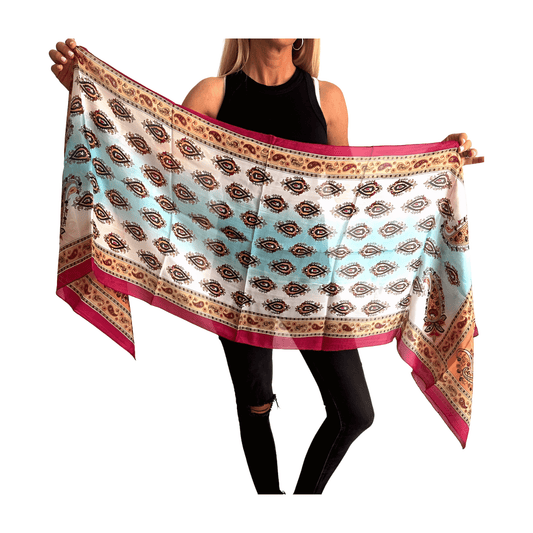 Pañuelo de seda de la india estampado fucsia