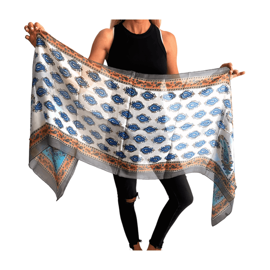 Foulard de seda de la india estampado gris