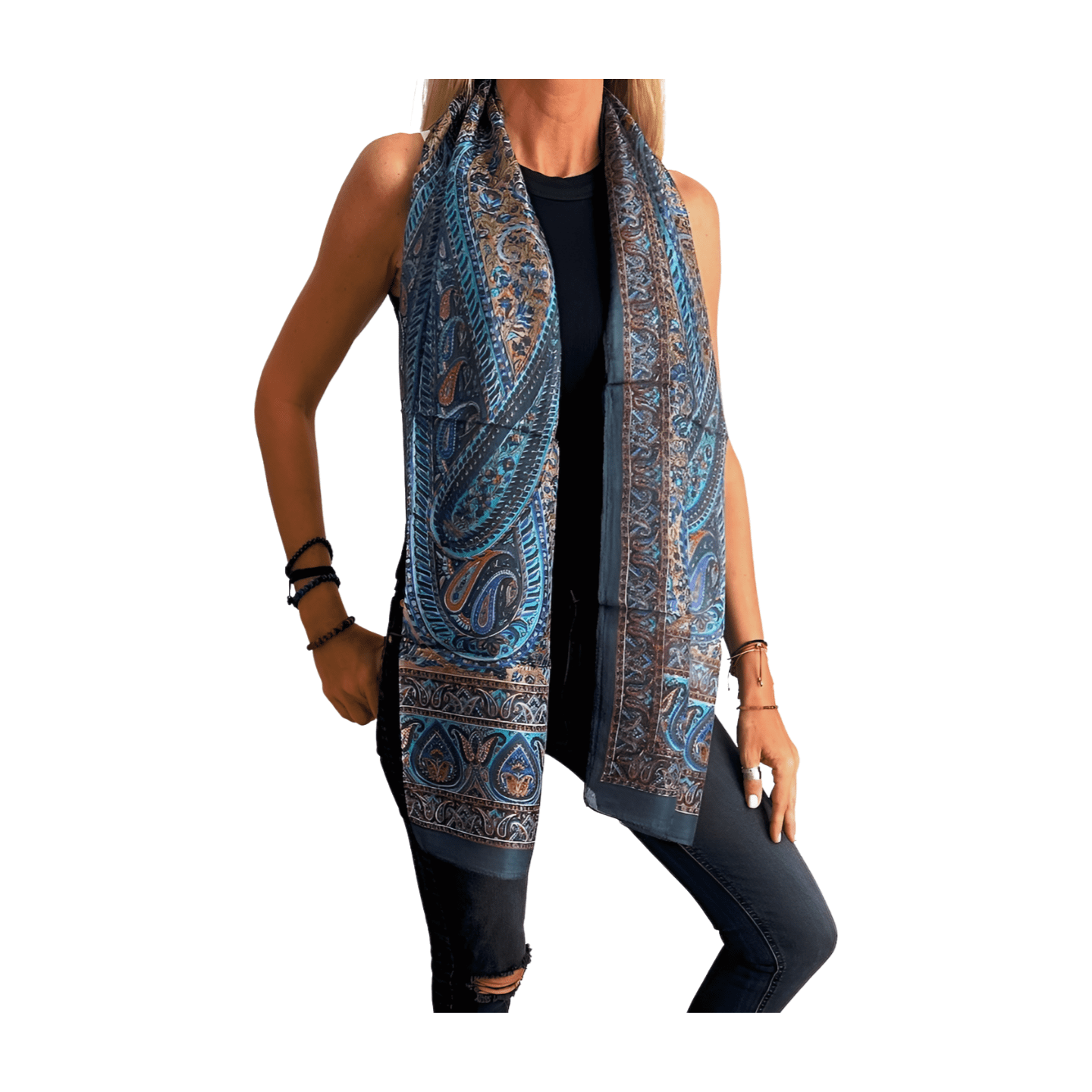 Pañuelo de seda de la india estampado gris