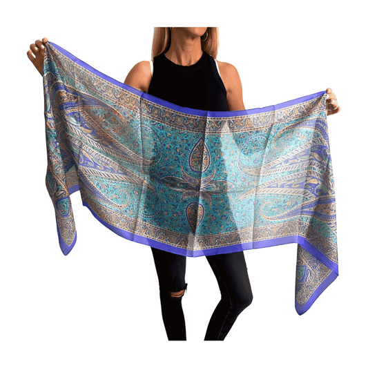 Foulard de seda de la india estampado azul