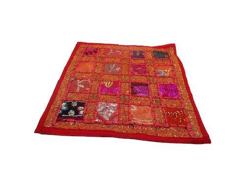 Funda de cojín étnico indio bordado patchwork GRANATE