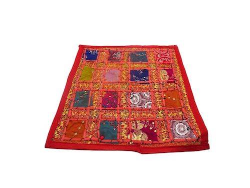 Funda de cojín étnico indio bordado patchwork GRANATE