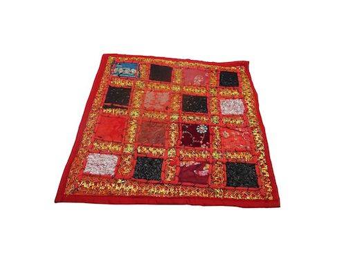 Funda de cojín étnico indio bordado patchwork GRANATE