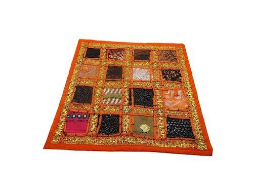 Funda de cojín étnico indio de patchwork color NARANJA