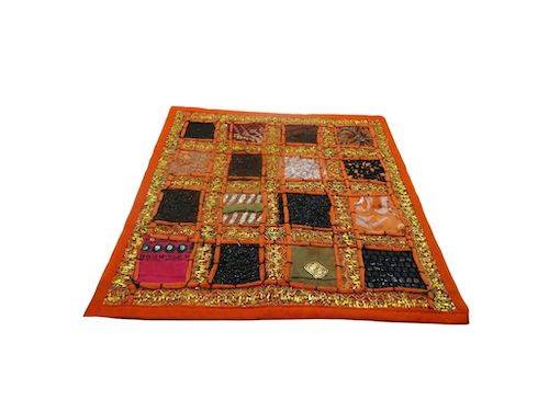 Funda de cojín étnico indio de patchwork color NARANJA