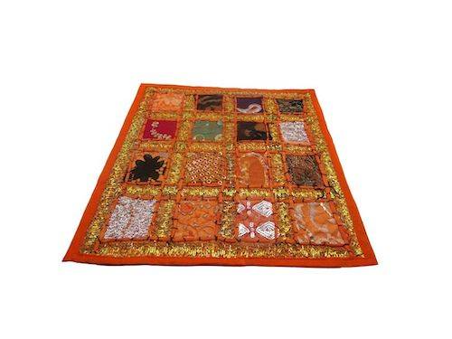 Funda de cojín étnico indio de patchwork color NARANJA