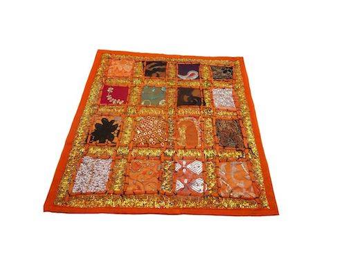 Funda de cojín étnico indio de patchwork color NARANJA