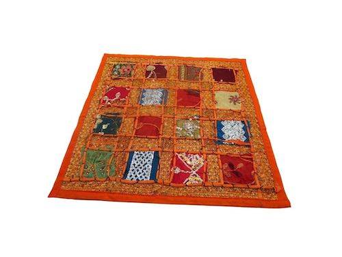 Funda de cojín étnico indio de patchwork color NARANJA