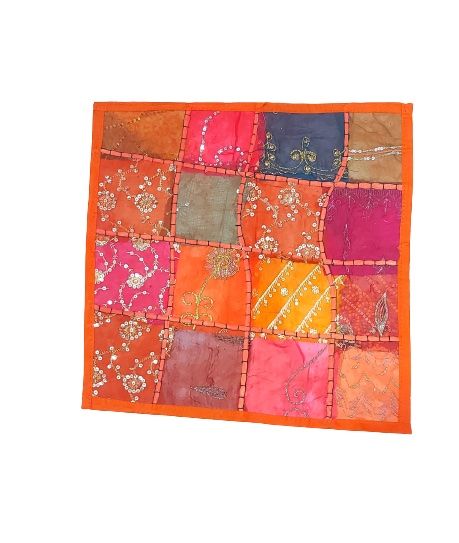 Funda de cojín étnico indio patchwork NARANJA