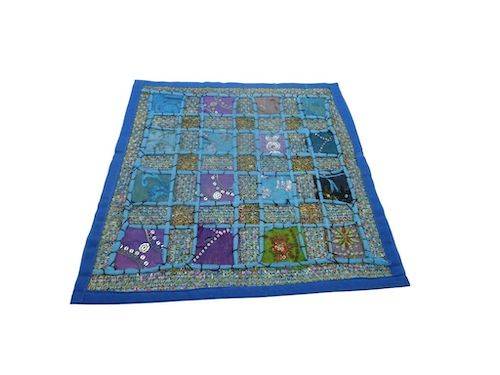 Funda de cojín étnico indio bordado patchwork AZUL