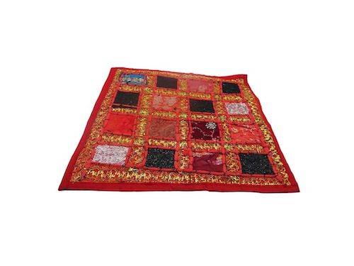 Funda de cojín étnico indio bordado patchwork ROJO