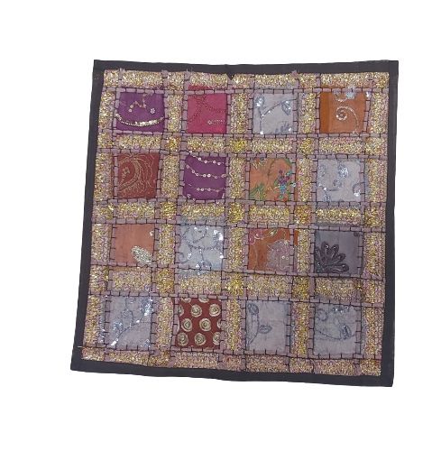 Funda de cojín étnico indio patchwork MARRÓN OSCURO