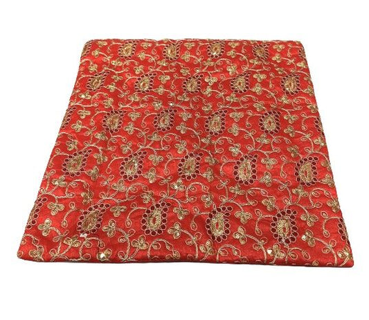 Funda de cojín étnico seda roja india bordado