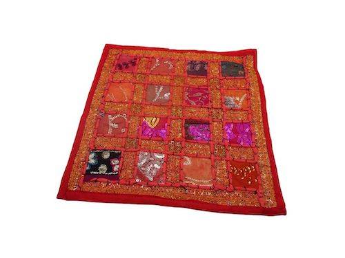 Funda de cojín étnico indio bordado patchwork ROJO