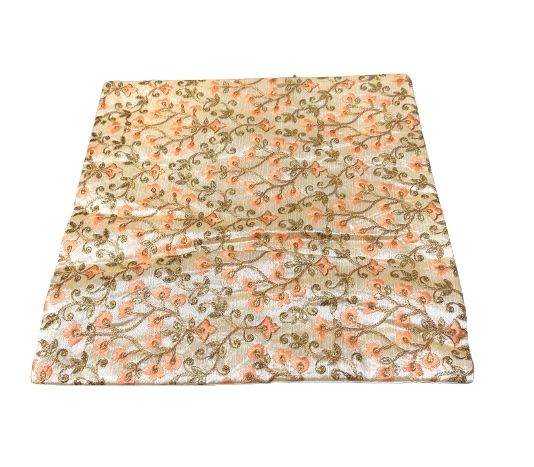Funda de cojín étnico seda india bordado flores coral