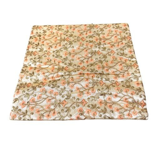 Funda de cojín étnico seda india bordado flores coral