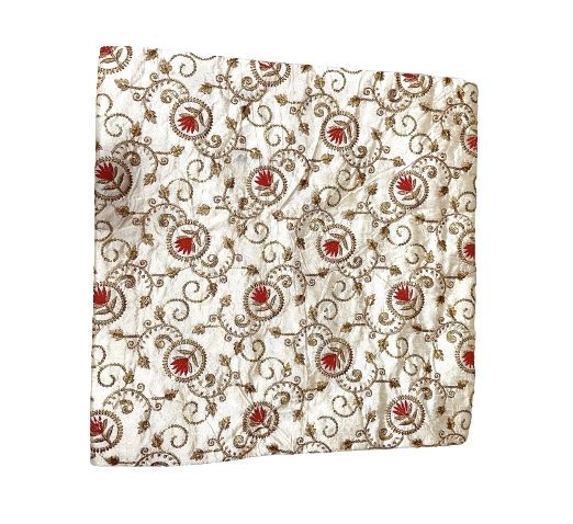 Funda de cojín étnico seda india bordado flores rojas
