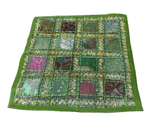 Funda de cojín étnico indio bordado patchwork VERDE