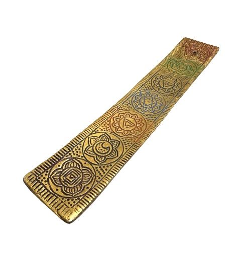 Incensario de metal dorado con los chakras