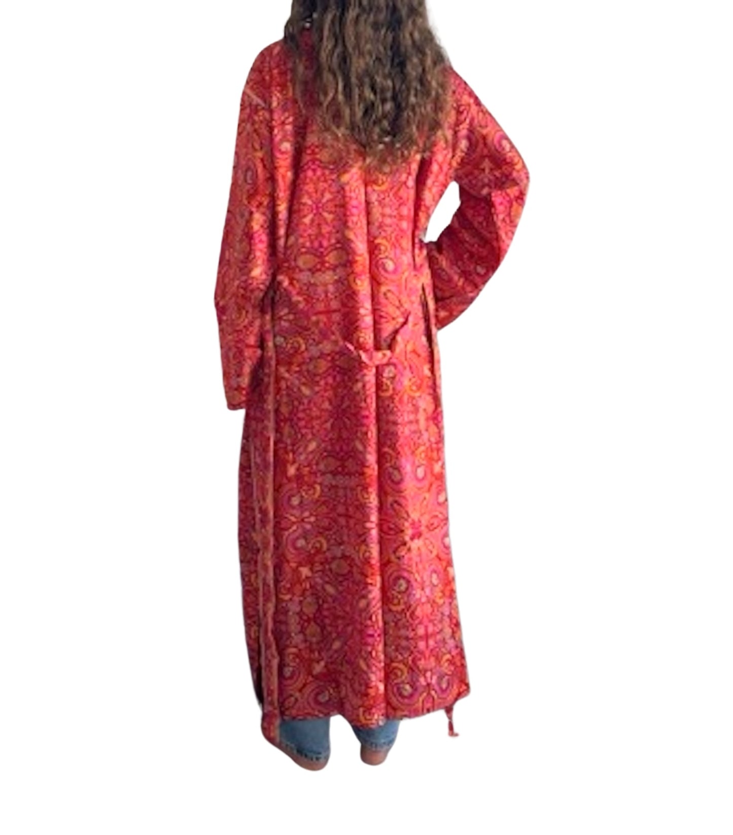 Kimono corto de seda india estampado ROJO– comercio ético