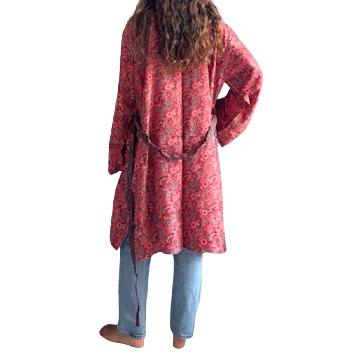 Kimono de seda india estampado rojo coral
