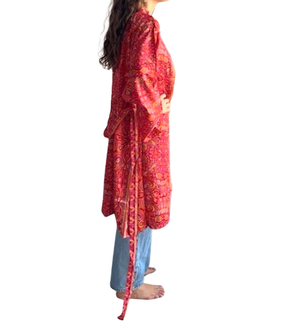 Kimono de seda india estampado ROJO