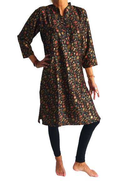 Kurta unisex indio de seda brillante negro