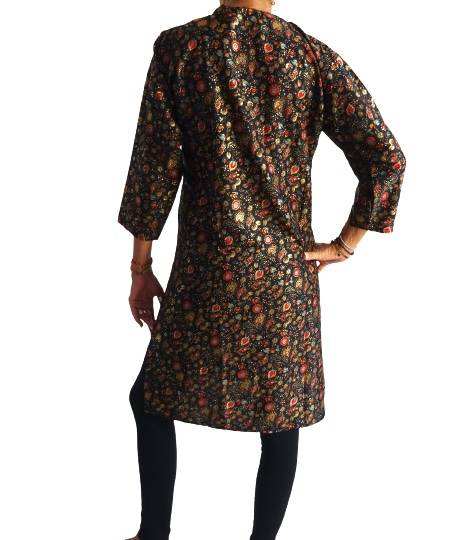 Kurta unisex indio de seda brillante negro