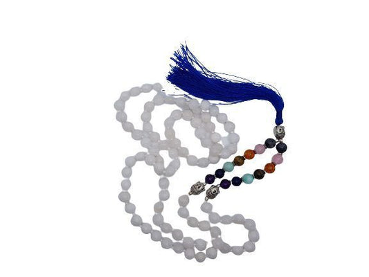 Mala de minerales naturales ÁGATA BLANCA y piedras 7 chakras con cabeza de buda