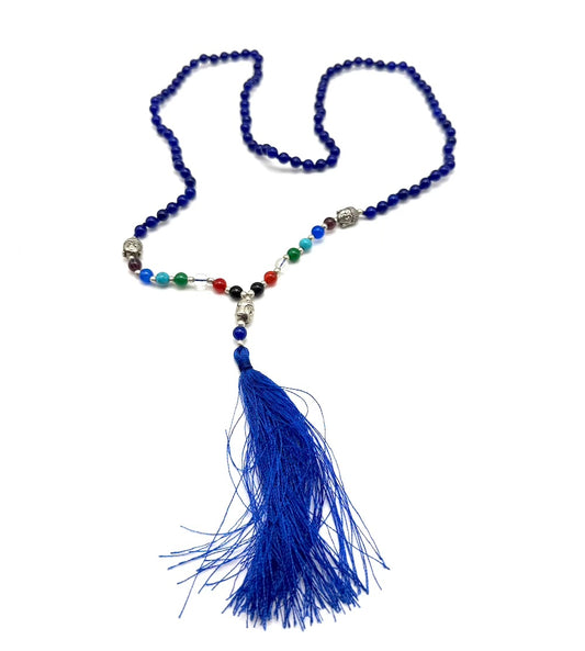 Mala de minerales naturales ÁGATA AZUL y piedras 7 chakras con cabeza de Buda