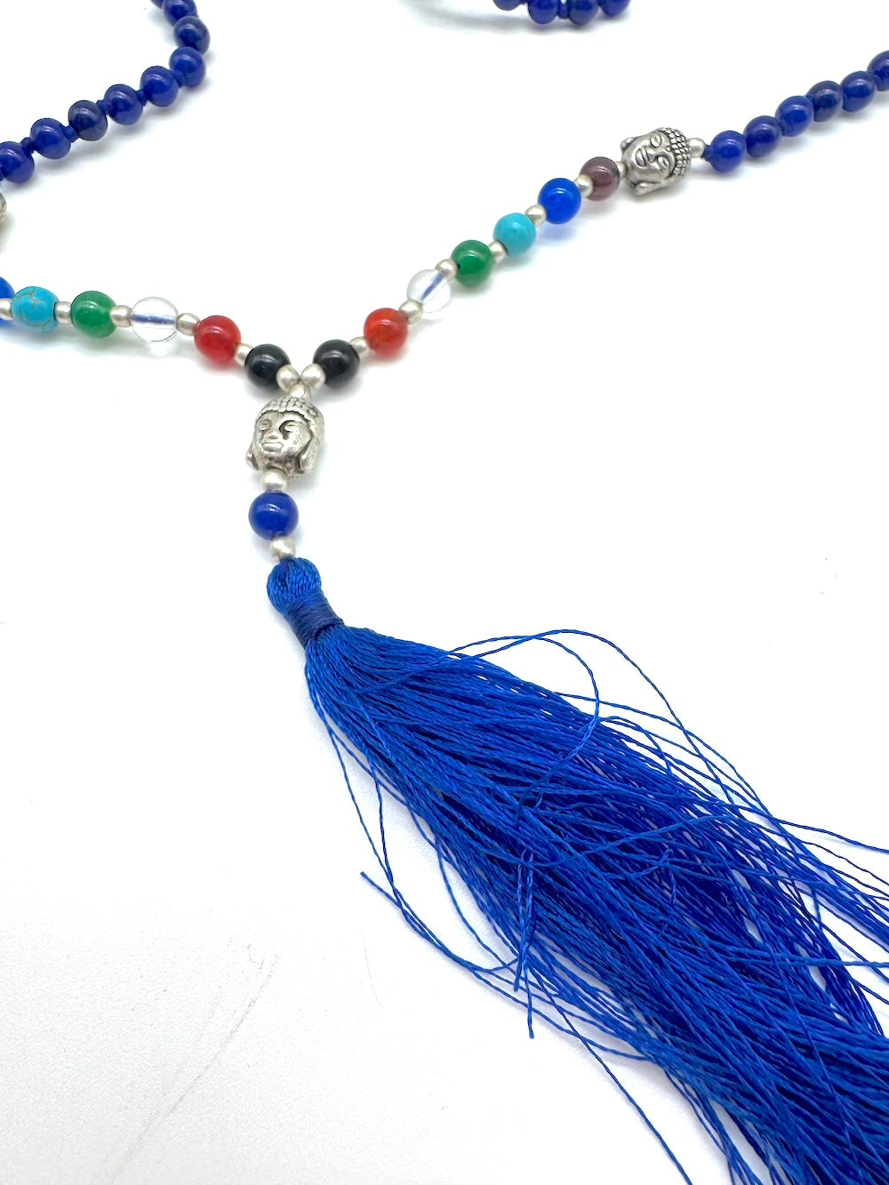 Mala de minerales naturales ÁGATA AZUL y piedras 7 chakras con cabeza de Buda