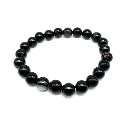 Pulsera elástica de minerales OBSIDIANA NEGRA