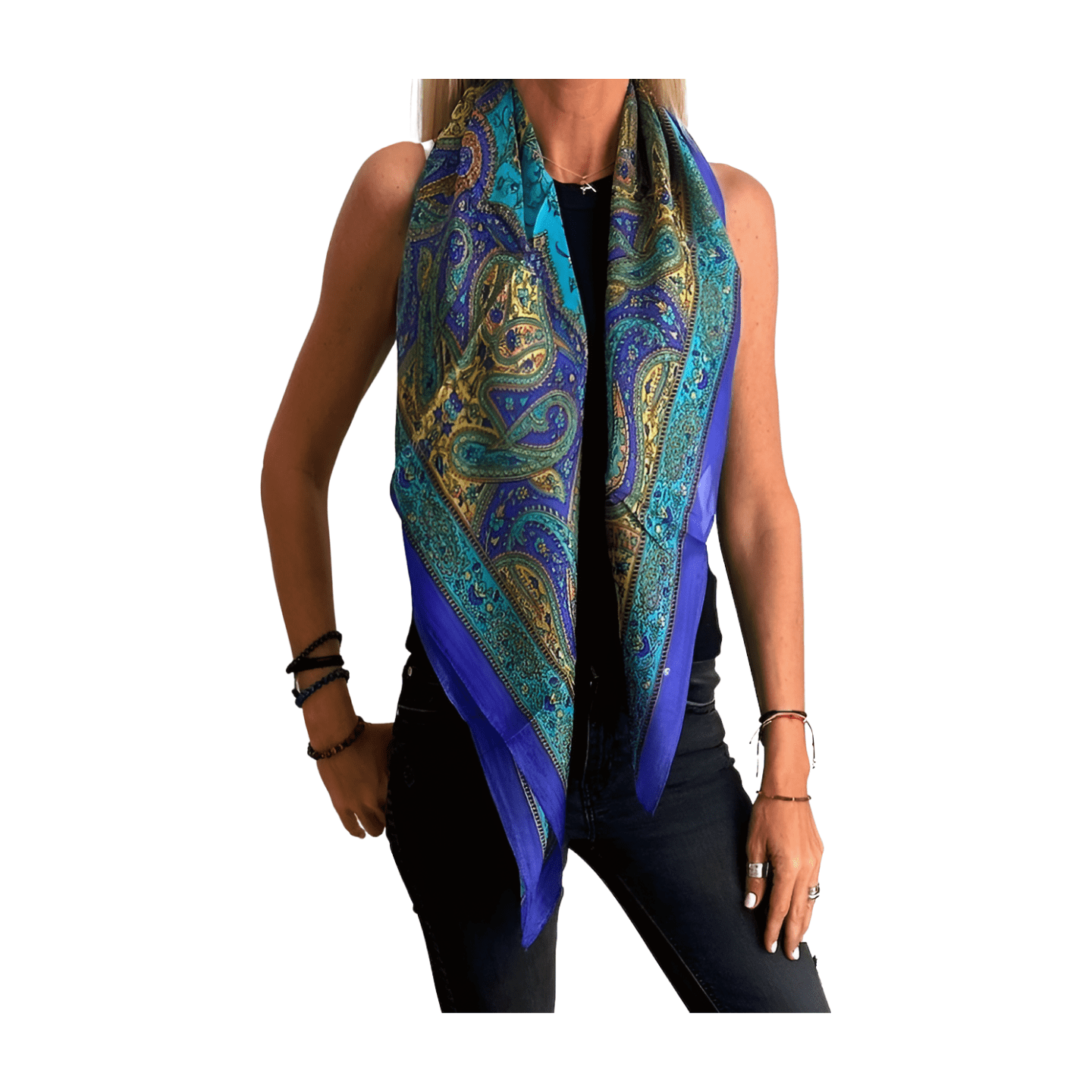 Pañuelo de seda de la india estampado azul