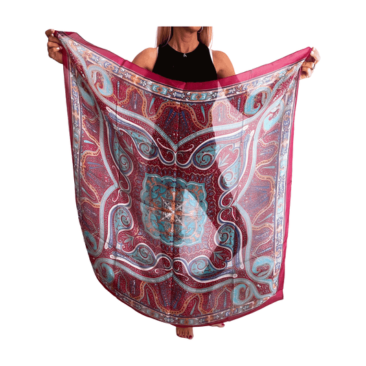 Pañuelo de seda de la india estampado fucsia