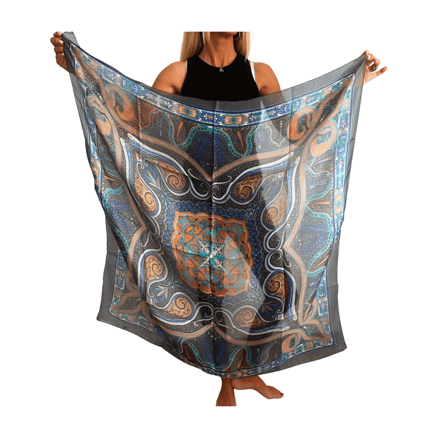 Pañuelo de seda de la india estampado gris