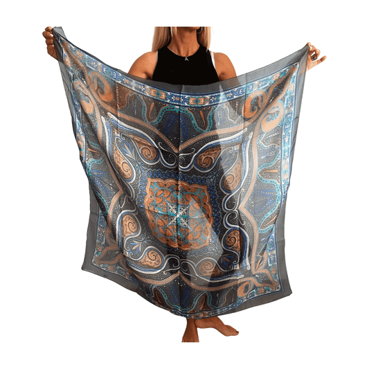 Pañuelo de seda de la india estampado gris