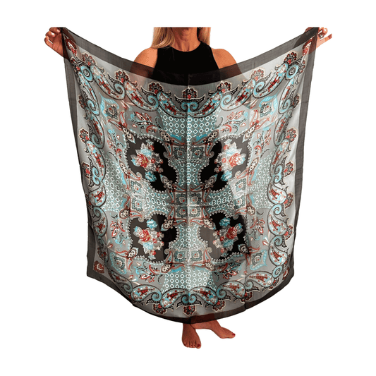 Pañuelo de seda de la india estampado negro