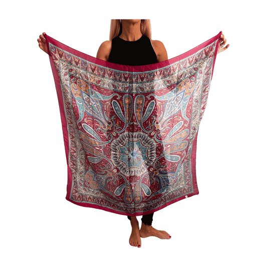 Pañuelo de seda de la india estampado fucsia