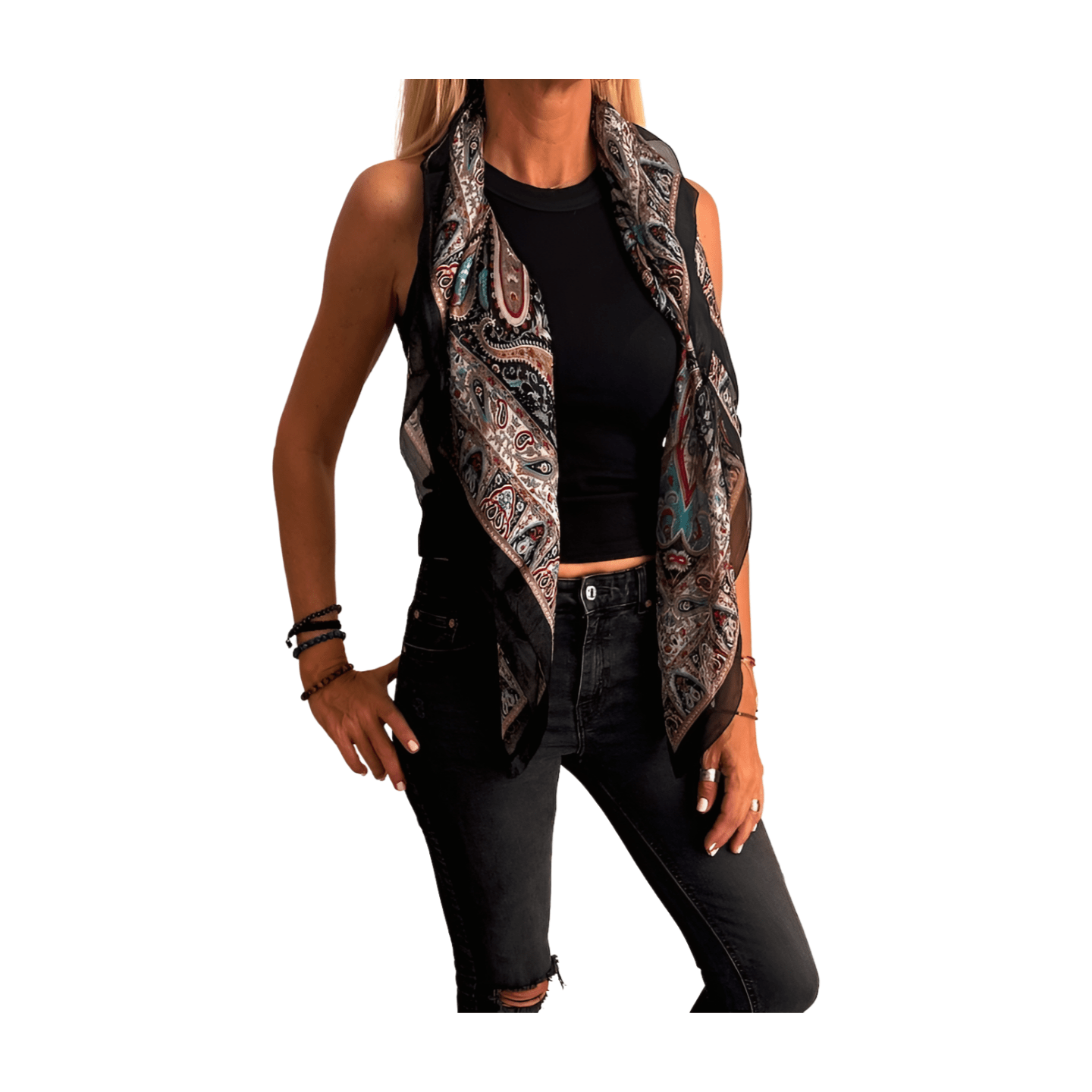 Pañuelo de seda de la india estampado negro