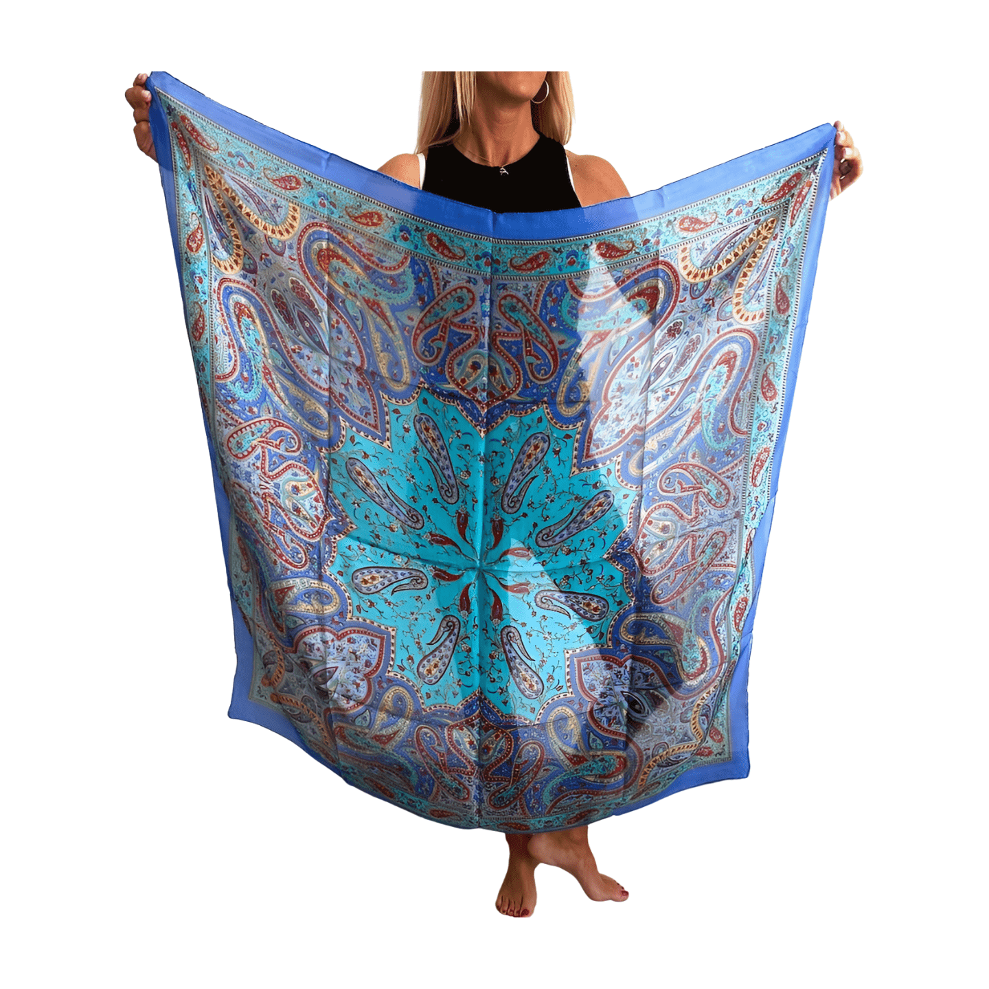 Pañuelo de seda de la india estampado azul