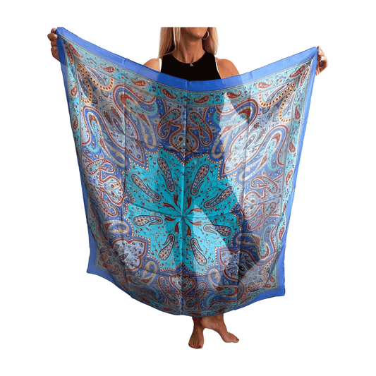 Pañuelo de seda de la india estampado azul