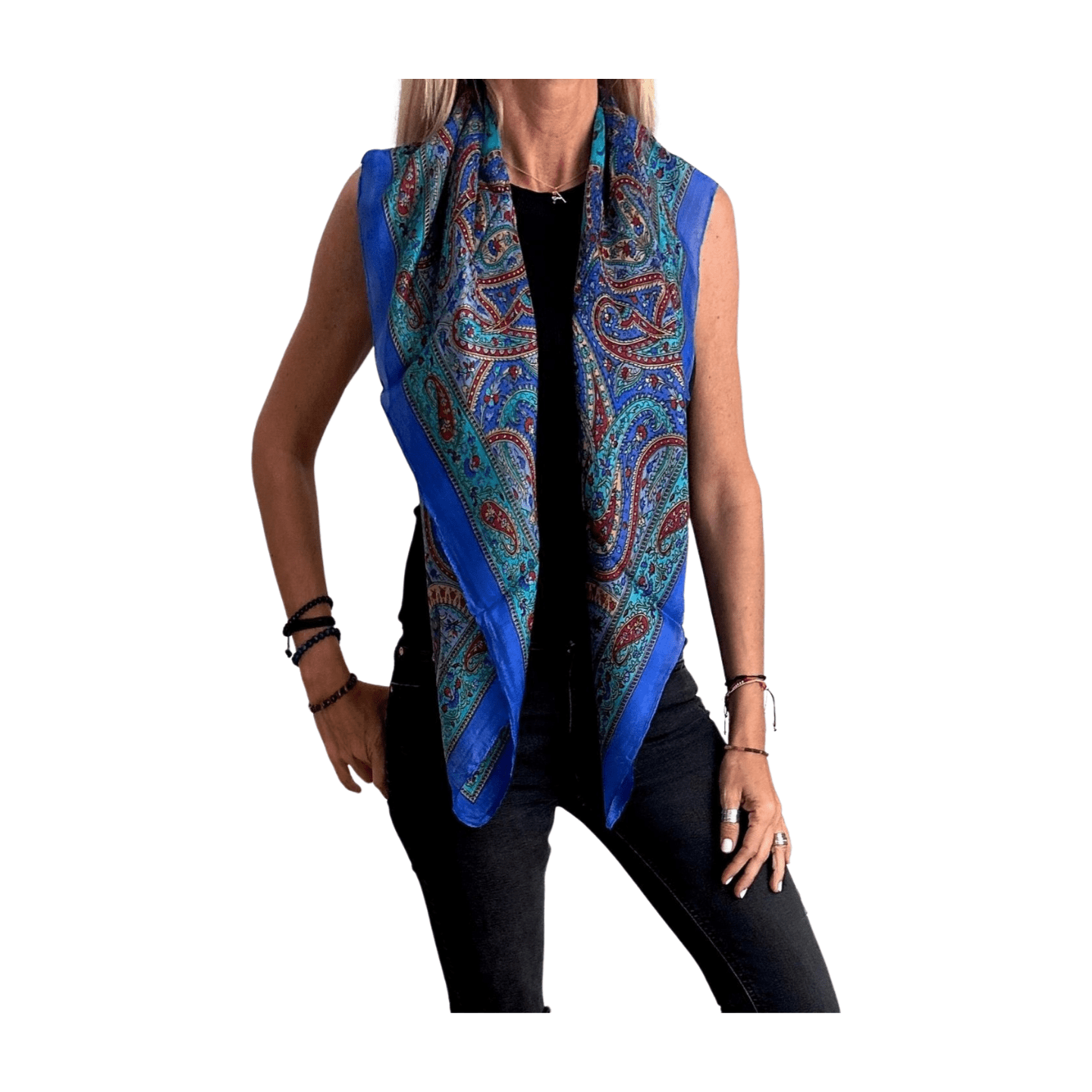 Pañuelo de seda de la india estampado azul